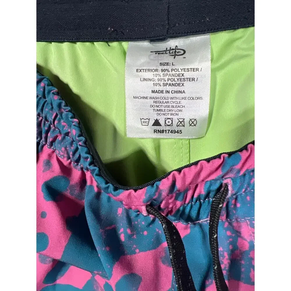 Reel Life Swim Shorts Men's Pink Blue Stretch Lined Trunks Large